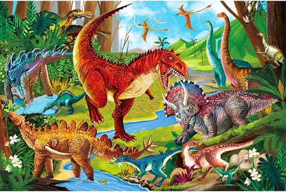 HUADADA Jigsaw Puzzles for Kids 100 Pieces, Dinosaurs Park Floor Toys Montessori Games Learning Education Activities Birthday Gifts for Toddlers Boys Girls Ages 5 6 7 8+ Year Old (15"x10") 1:1 Poster