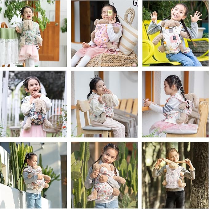 GAGAKU Baby Doll Carrier Kids Toy Baby Carrier Dolls Toy Baby Doll Sling Reborn Baby Doll Carrier with Adjustable Straps for Stuffed Animal Doll Accessories - Gray