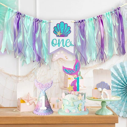 Mermaid 1st Birthday High Chair Banner Purple Party Decorations Mermaid