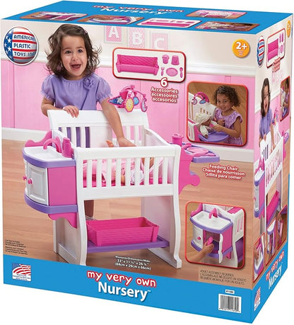 American Plastic Toys Kids’ My Very Own Nursery Baby Doll Playset, Furniture 2+,Pink
