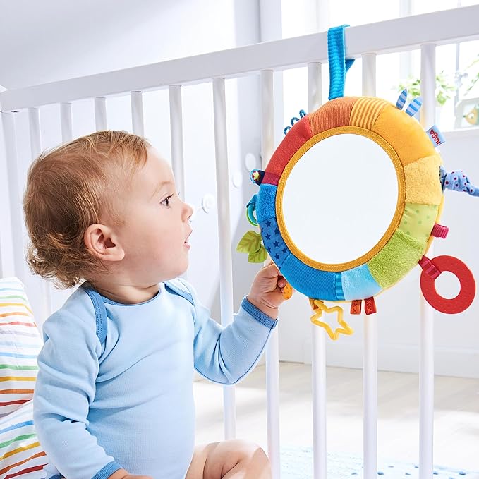 HABA Rainbow Baby Mirror for Tummy Time - Developmental Infant Toy for 6-12 Months - Baby Sensory Toy with Entertaining Elements for Baby Gifts 6 Months+