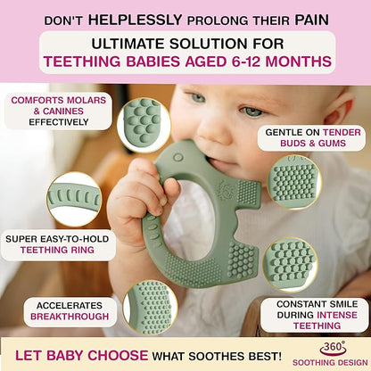 Teethers for Babies 6-12 Months - Baby Elefun 5x Pain Relief Toddler Teether. No More Ouch for Mom Anti Bite Trainer. Nurtures Grasping, Passing