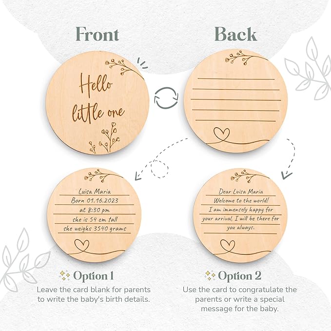 Mikito Organic Cotton Newborn Gifts Box, Baby Gifts Unisex incl. Muslin Baby Lovey Comforter + Baby Bandana Bib Drool + Wooden Baby Teether + Birth Announcement Sign
