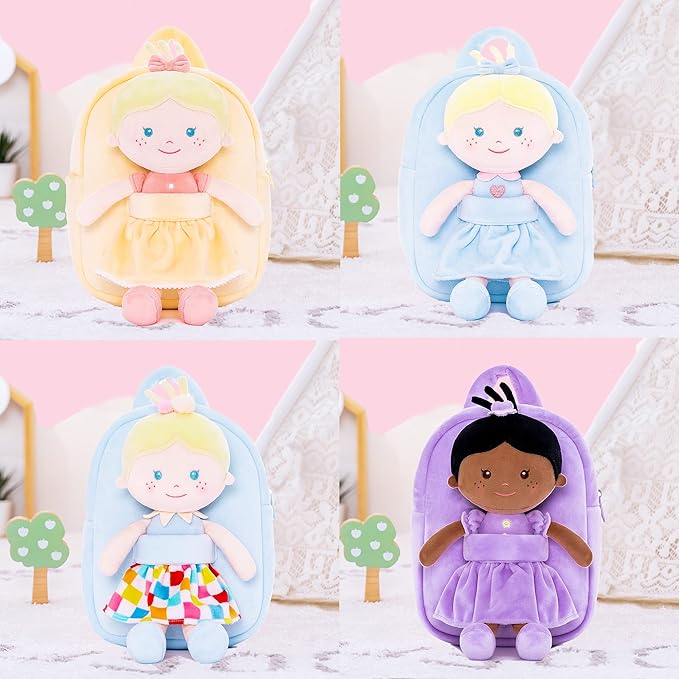Onetoo Toddler Backpack Kids Backpacks with Soft Tanned Baby Dolls 9.5"