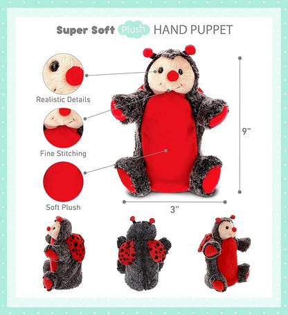 DolliBu Ladybug Plush Hand Puppet for Kids - Soft Plush
