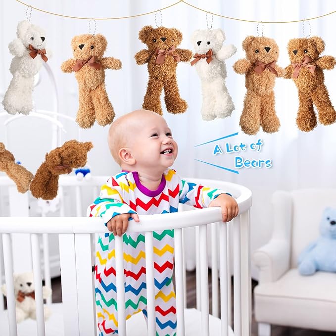 HyDren 18 Pack 8 Inch Bear Stuffed Animal Plush Bears Toys Bulk Soft Bear Doll for Christmas Wedding Birthday Decorations Baby Shower Party Favors(White, Light Brown