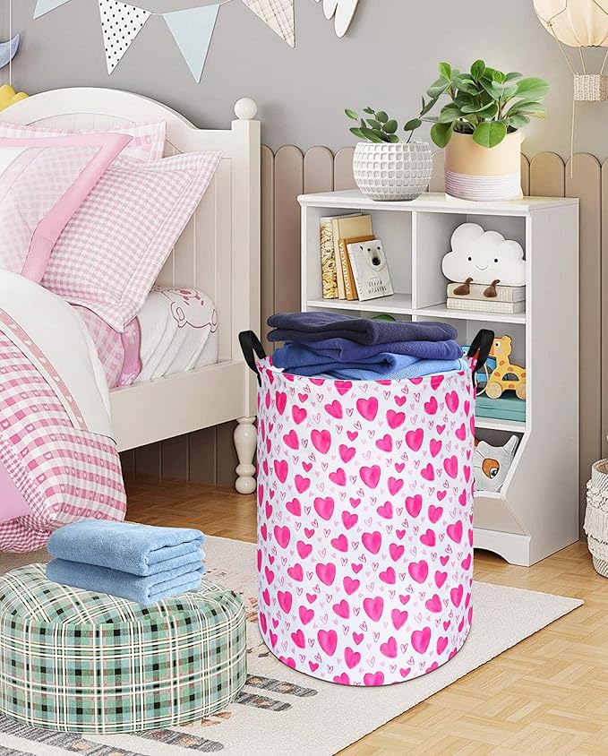 Round Love Heart Pattern Laundry Hamper Storage Basket Organizer Hamper