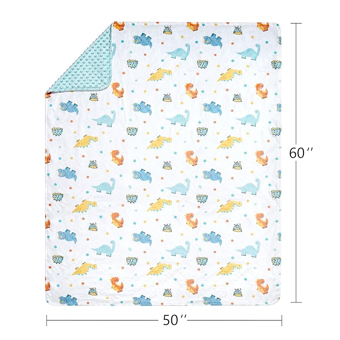 DaysU Silky Micro Soft Plush Baby Blankets for Boys with Print Animal Pattern and Soothing Raised Dots, Double Layer Bed Throws for Toddler Cot 50x60 Inches