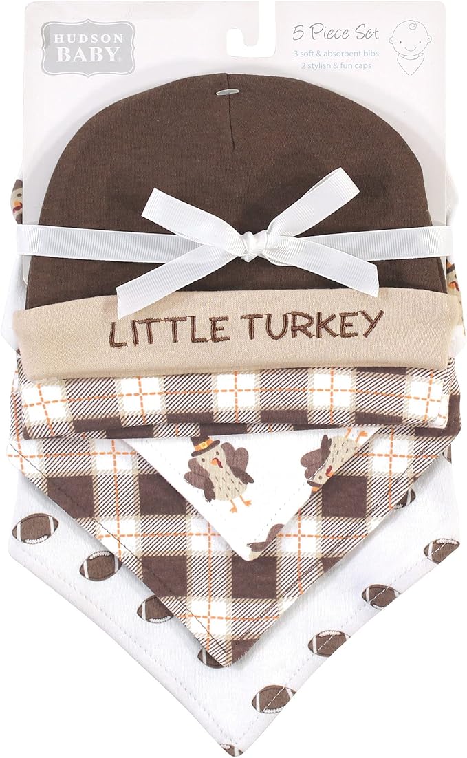 Hudson Baby Unisex BabyCotton Bib and Headband or Caps Set