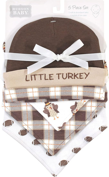 Hudson Baby Unisex BabyCotton Bib and Headband or Caps Set