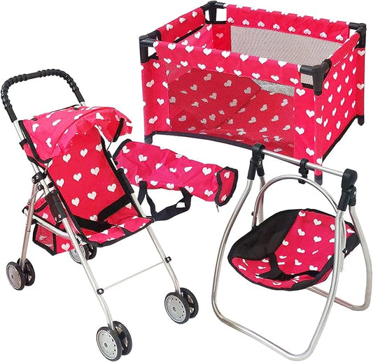 Baby Doll Accessories Set - 3-1 Baby Doll Furniture Set with Baby Doll Stroller, Baby Doll Crib 18” Doll 18" Dolls