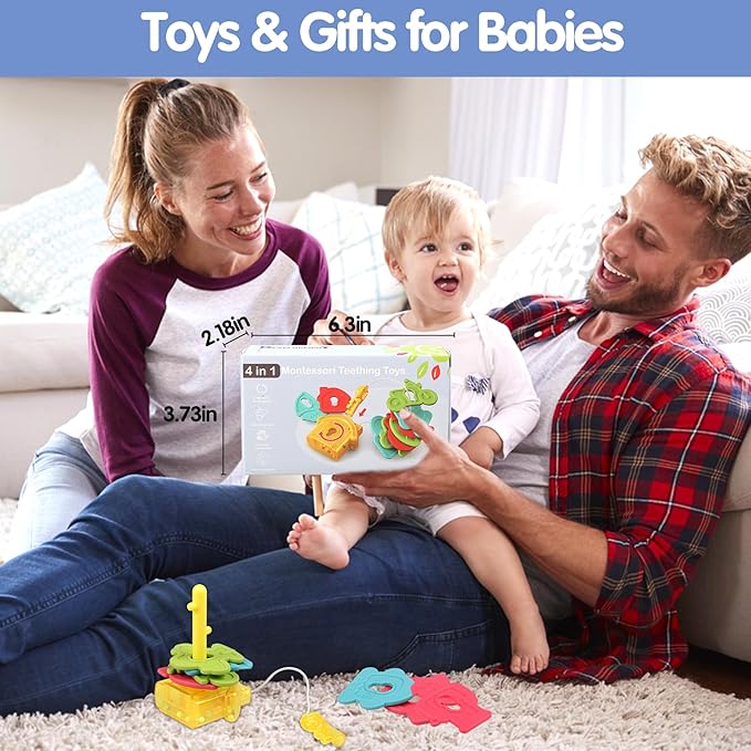 Montessori Baby Teething Toys for 0 3 6 12 18 Months - Sensory Rattles, Teethers