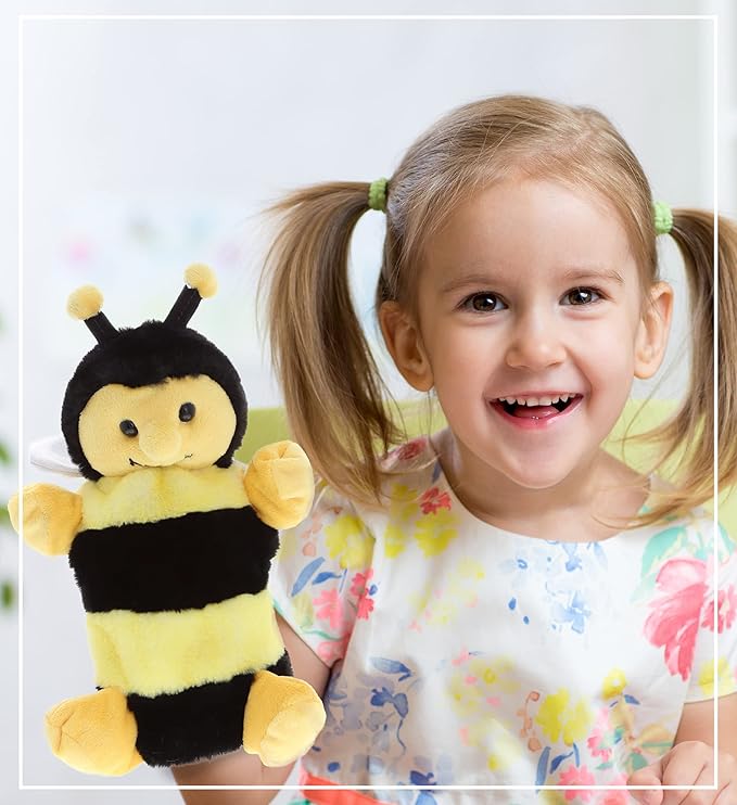 DolliBu Honeybee Plush Hand Puppet - Soft Bee Puppet Stuffed Animal Hand Puppet Toy, Perfect for Puppet Show Games 10 Inch