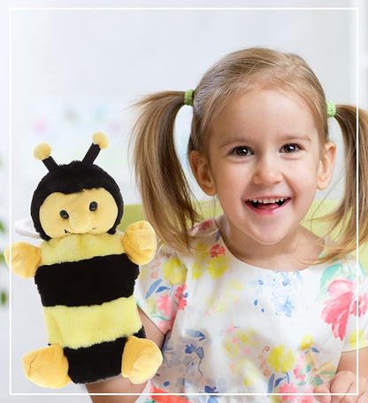 DolliBu Honeybee Plush Hand Puppet - Soft Bee Puppet Stuffed Animal Hand Puppet Toy, Perfect for Puppet Show Games 10 Inch