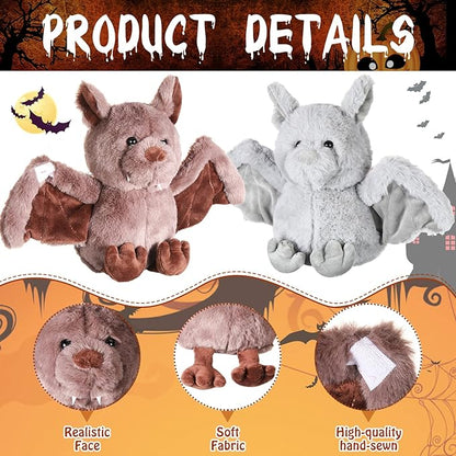 Zhanmai 2 Pack 10 Inches Halloween Bat Plush Cute Bat Stuffed Animal Furry Bashful Bat Toy PP Cotton Soft Bat Plush Doll Toy for Adults Teen Birthday Gifts, Grey