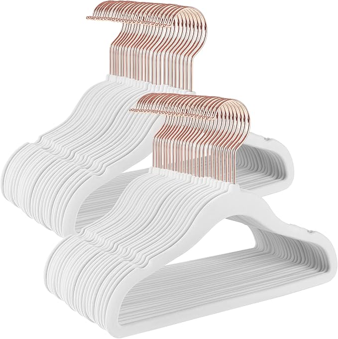 SONGMICS Baby Hangers 50 Pack, Kids Hangers for Closet, 11.8 x 8.1 Inches, Rose Gold 360° Swivel Hooks, Space-Saving Clothes Hangers, Velvet Hangers for Nursery, Non-Slip, Cloud White UCRF027W01