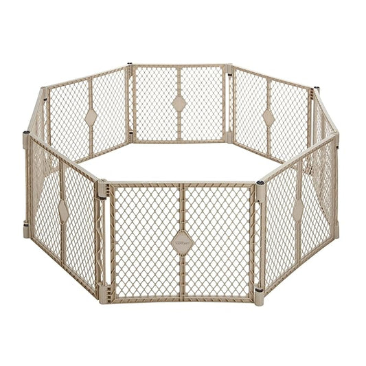 Toddleroo by North States Superyard 8 Panel Free Standing Play Yard, Indoor or Outdoor Baby Playpen, Baby Gate. Made in USA. 6.5 feet corner to corner play pen (26" Tall, Sand)