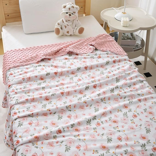 DaysU Silky Micro Soft Plush Baby Blankets for Girls with Print Floral Pattern and Soothing Raised Dots, Double Layer Bed Throws for Toddler Cot 50x60 Inches