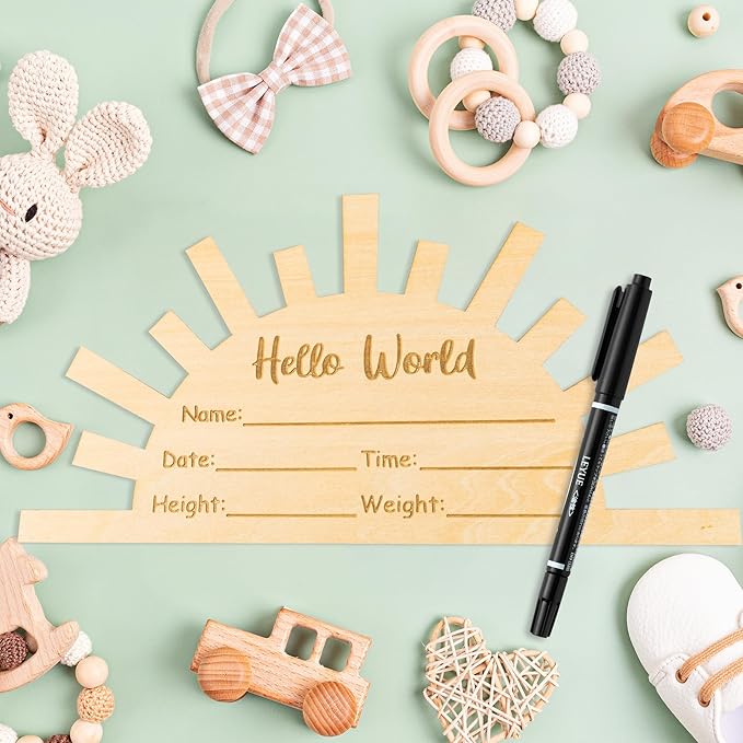 R HORSE Baby Birth Announcement Sign with Marker Pen, Boho
