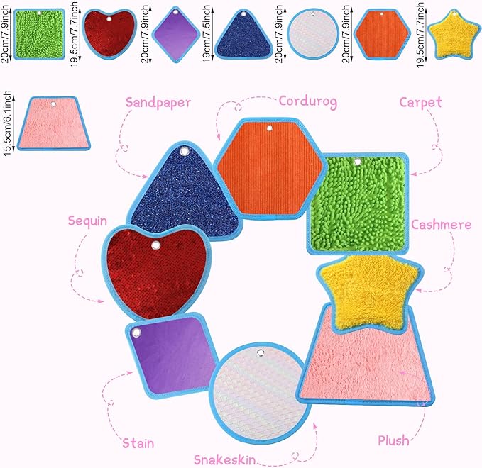 Boao 8 Set Mini Sensory Mats Assorted Textured Play Mat Activity(Irregular,8.7 Inch)