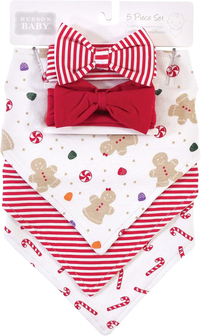 Hudson Baby Unisex BabyCotton Bib and Headband or Caps Set