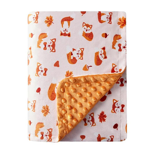 DaysU Silky Micro Soft Plush Baby Blankets Unisex with Print Animal Pattern and Soothing Raised Dots, Double Layer Bed Throws for Baby Crib 30x40 Inches