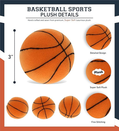 DolliBu Sports Plush Ball - Small Stuffed Basketball Plush, Soft Squishy Ball Toy for Playtime 3 Inches