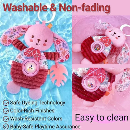 Crib Toys Hanging Baby Stroller Car Seat Toy for Infants 0-3-4-5-6 Months, Newborn Baby Girl Boy Shower Gifts, Sensory Toys with Rattle, Crinkle, Squeaky, Teethers for Babies 6-12 Months
