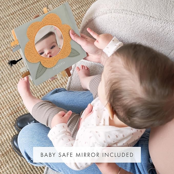 Soft Baby Book with Touch and Feel Pages - Cute Sensory Book for Babies 0-6 Months with Textured Farmworld, Mirror & Crinkle Paper