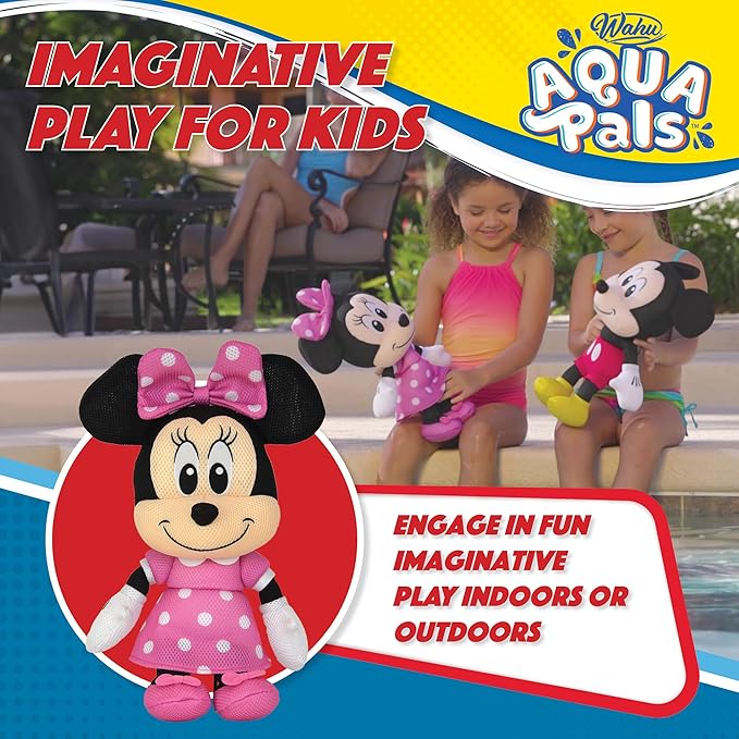 Wahu Aqua Pals Disney Classic Minnie Mouse Plush Water Toy for Kids Ages 2+, Fast-Drying Waterproof Plush Doll Toy for Pool and Bathtub 16"