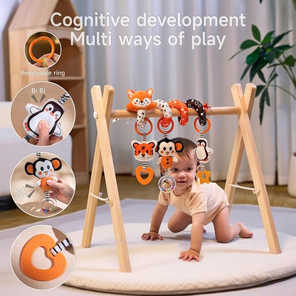 TUMAMA Baby Car Seat Toys, Black and White High Contrast Newborn Infant Hanging Toys, Crib Stroller Spiral Wrap Toys with 3 PCS Animal Rattles, Sensory Toys for 0-12 Months
