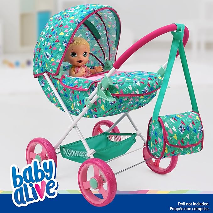 Baby Alive: Deluxe Classic Doll Pram - Green, Pink 18", Matching 3+