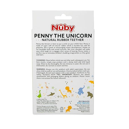 Nuby Penny The Unicorn Super Soft Teether Toy with Squeaker, 100% Natural
