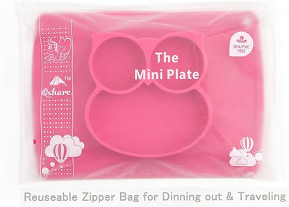 Qshare Toddler Plate, Portable Baby Plate for Toddlers and Kids, BPA-Free Strong Suction Plates for Toddlers, Dishwasher and Microwave Safe Silicone Placemat 11x8x1 inch