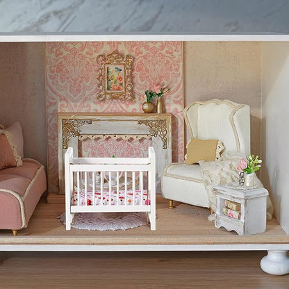 Vaguelly Dollhouse Baby Crib 1:12 Mini Crib Toy,Miniature Crib Dollhouse Mini Furniture Cradle