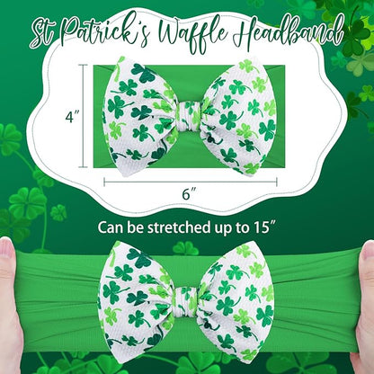 YanJie Hairband, Green Clover St.Patrick's Day Baby Girls Headbands 100% Handmade 1 Set 4.5 Count
