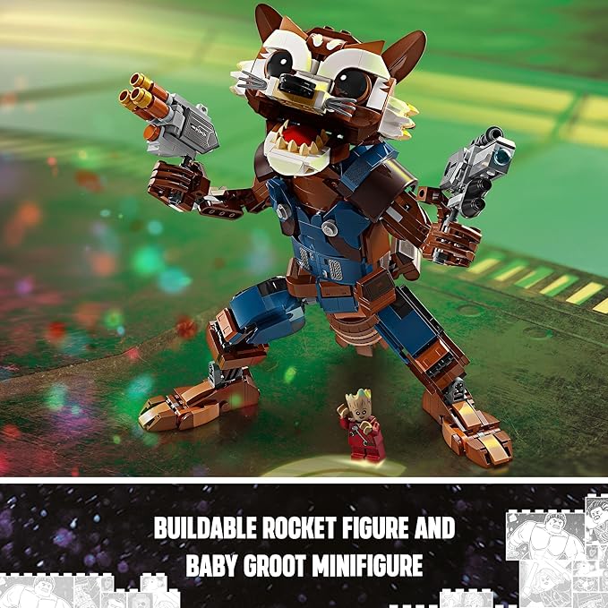 LEGO Marvel Rocket & Baby Groot Minifigure, Guardians of The Galaxy Inspired Marvel Toy for Kids 10 and 76282