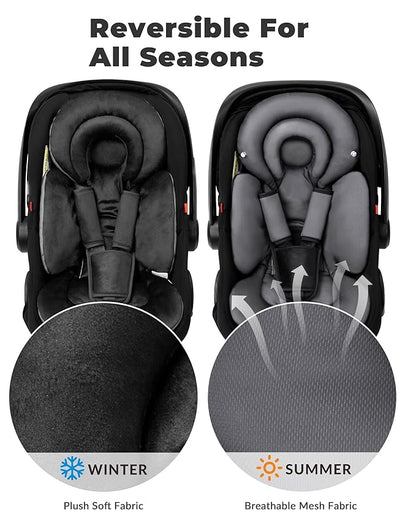 Infant Car Seat Insert with Extra Cushion for Preemie to Infants, Reversible Newborn Carseat Insert Head Support, Fits for Stroller, Baby Swing, Rocker, Bassinets, Pushchair (Pure Black)