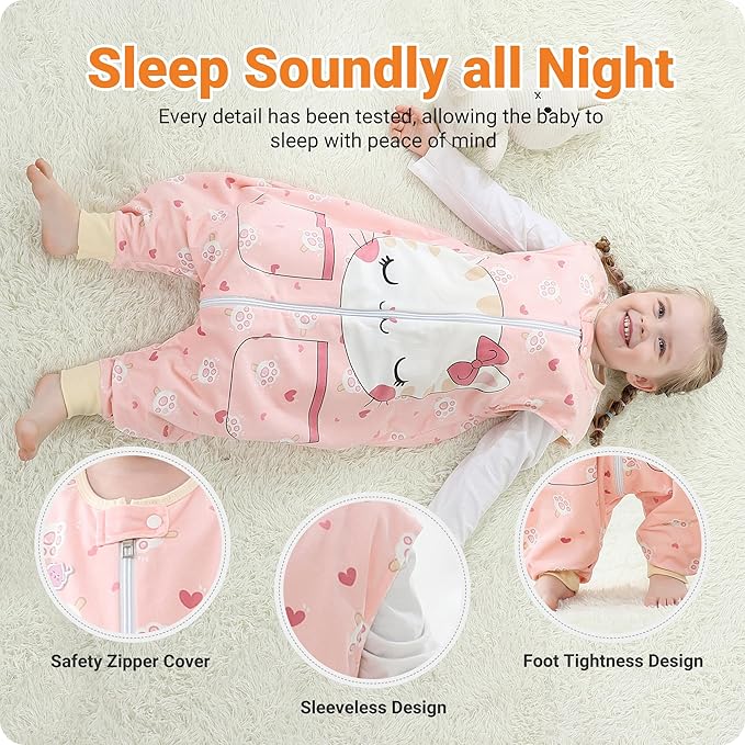 Baby Sleeping Sack Sleeveless, Toddler Sleeping Bag with Legs