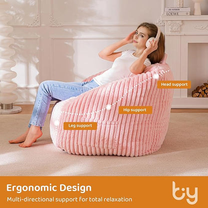 BYBYME Giant Bean Bag Chair for Adults and Kids, Large Comfy Cozy Beanbag, Floor Sofa for Teens, Living Room, Gaming, Reading