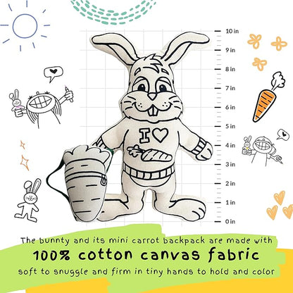 Color Your Doll - Bunny with Mini Carrot Backpack - Washable Markers Included - Reusable, Educational Art & Crafts Toy for Kids - Play, Wash, Repeat - Creative Gift for Easter Basket