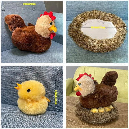 XIYUAN Hen with Nest Doll Toy Set Funny Plush Hen Doll(Hen+Nest+10 Chicks)