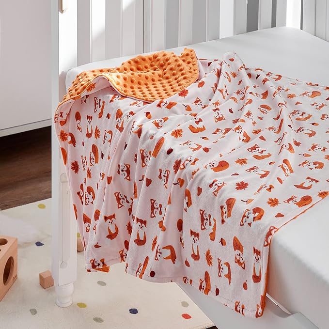 DaysU Silky Micro Soft Plush Baby Blankets Unisex with Print Animal Pattern and Soothing Raised Dots, Double Layer Bed Throws for Baby Crib 30x40 Inches