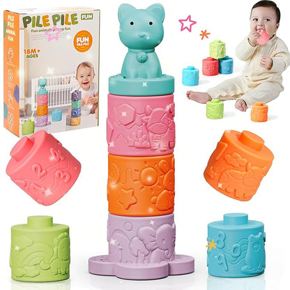 6 Pcs Stacking & Nesting Circle Toy,Soft Building Rings Stacker & Teethers 6+ Months