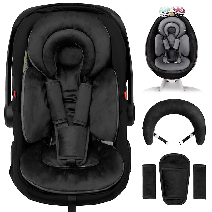 Infant Car Seat Insert with Extra Cushion for Preemie to Infants, Reversible Newborn Carseat Insert Head Support, Fits for Stroller, Baby Swing, Rocker, Bassinets, Pushchair (Pure Black)