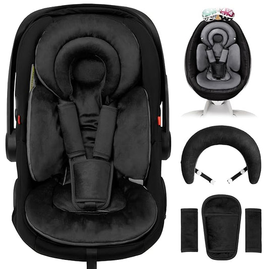 Infant Car Seat Insert with Extra Cushion for Preemie to Infants, Reversible Newborn Carseat Insert Head Support, Fits for Stroller, Baby Swing, Rocker, Bassinets, Pushchair (Pure Black)