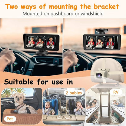Yakry 2-Kids Baby Car Camera for Seat: 6.9 Inch Split-Screen Display with 2 Cameras Rear Facing - HD 1080P, IR Night Vision, Easy to Install Backseat Camera with 150°Wide Angle White
