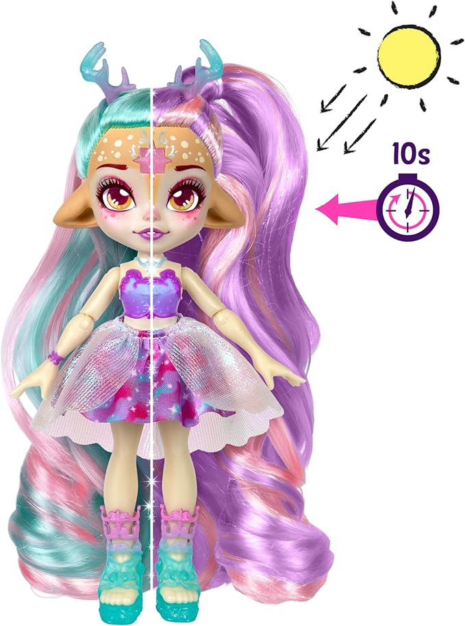 Magic Mixies Pixlings Deluxe Pack, Deerlee The Deer, Shimmer Reveal, Create & Mix Potion That Magically Reveals 6.5" Pixling Doll Inside Potion Bottle - Exclusive Mini Mixies & 6 Hair Accessories