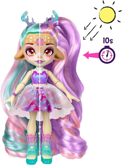 Magic Mixies Pixlings Deluxe Pack, Deerlee The Deer, Shimmer Reveal, Create & Mix Potion That Magically Reveals 6.5" Pixling Doll Inside Potion Bottle - Exclusive Mini Mixies & 6 Hair Accessories