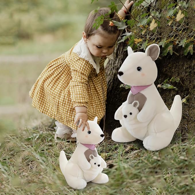 Kangaroo Stuffed Animal Plush Doll - Mother Kangaroo with Removable Child Kangaroo Plushies, Adorable Plushie for Ages 3 and Up (White,15.74 inch)